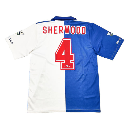 CULT KITS - 1995/96 BLACKBURN ROVERS SHERWOOD #4 HOME SHIRT (L) ASICS