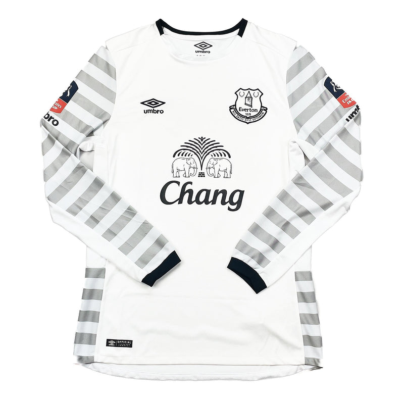 2015/16 EVERTON STONES #5 *MATCH ISSUE + SIGNED* L/S CUP AWAY SHIRT (M) UMBRO