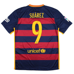 Barcelona 2015-16 Home Shirt (Suarez #9) (M) (Excellent)_0