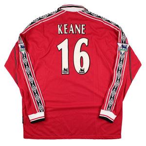 Manchester United 1998-00 Long Sleeve Home Shirt (With PL Patches) (XL) Keane #16 (Excellent)_0