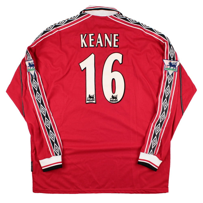 Manchester United 1998-00 Long Sleeve Home Shirt (With PL Patches) (XL) Keane #16 (Excellent)