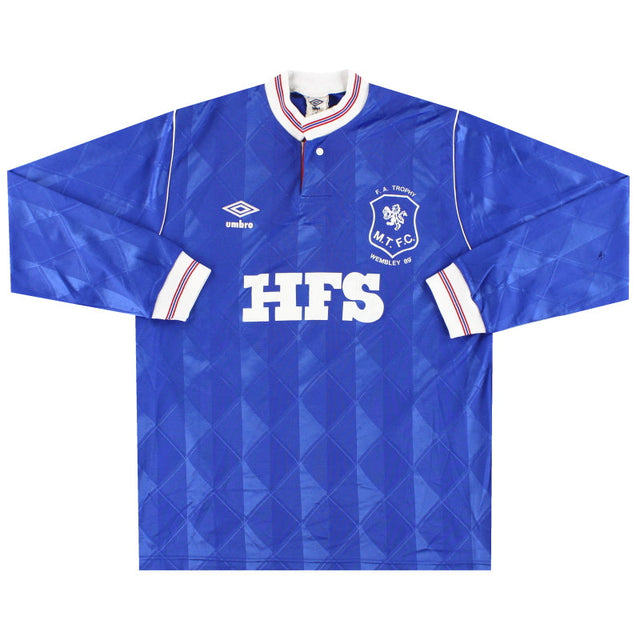 1987-89 Macclesfield Umbro 'Wembley 89' Match Issue Home Shirt #4 L