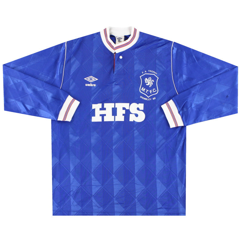 1987-89 Macclesfield Umbro 'Wembley 89' Match Issue Home Shirt #4 L