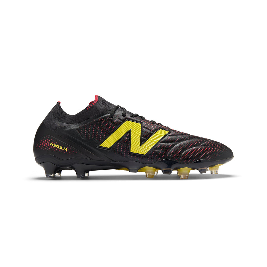 New Balance Tekela V5 Elite Low FG Football Boots - Black/Punch Yellow/Fire Cracker