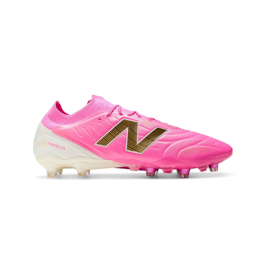 New Balance Tekela V5 Elite Low FG Football Boots - Pink Heat/Metallic Gold/Pink Satin