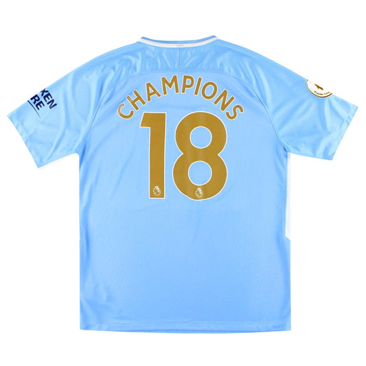 2017-18 Manchester City Nike Home Shirt Champions #18 XL