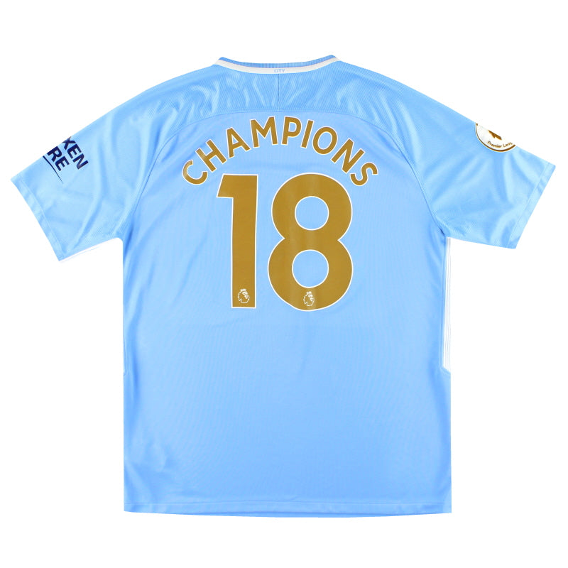 2017-18 Manchester City Nike Home Shirt Champions #18 XL