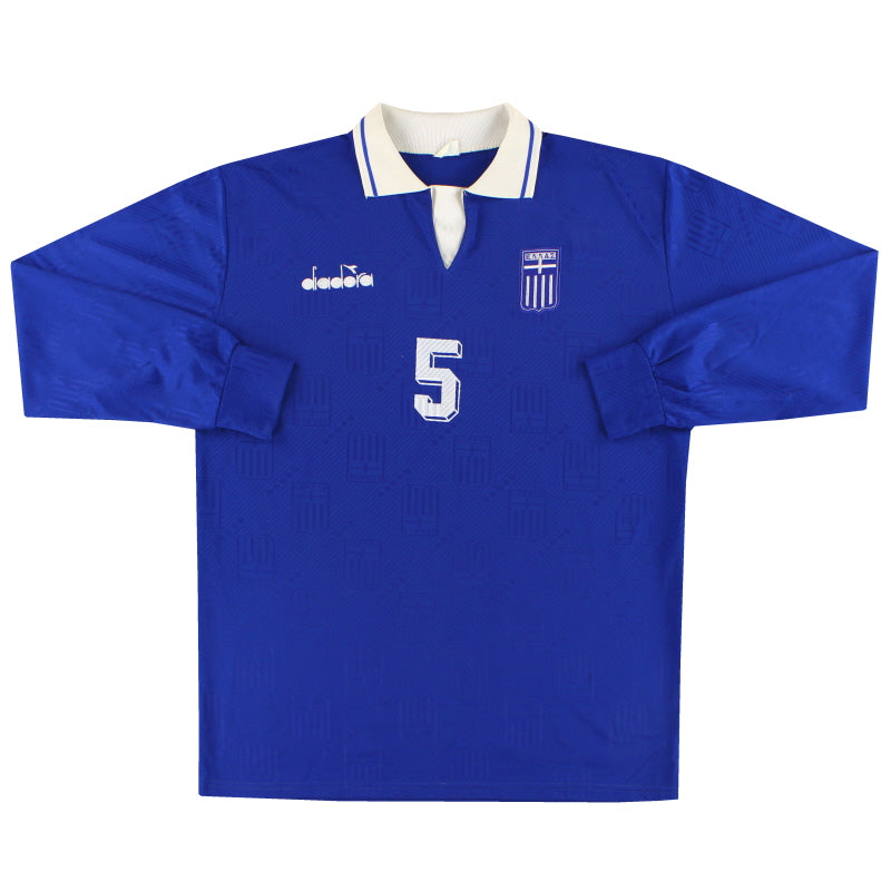 1994-95 Greece Diadora Match Issue Home Shirt L/S #5 XL