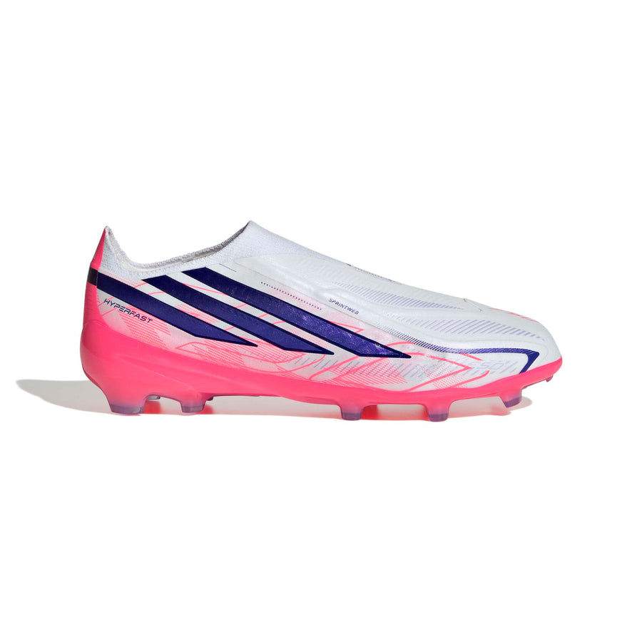 adidas F50 Hyperfast Elite Laceless FG/AG Jnr Football Boots - Ftwr White/Solar Purple/Solar Turbo