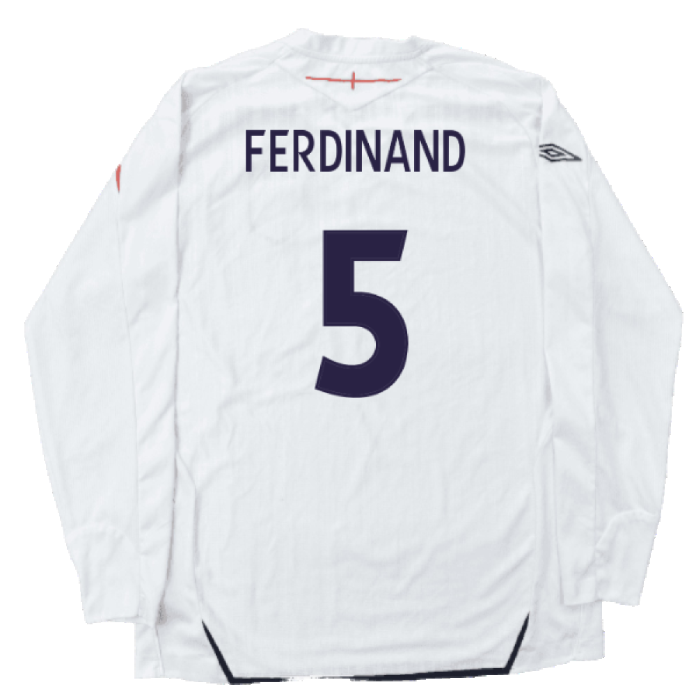 England 2007-09 Home Long Sleeved Shirt (L) (Mint) (FERDINAND 5)_1