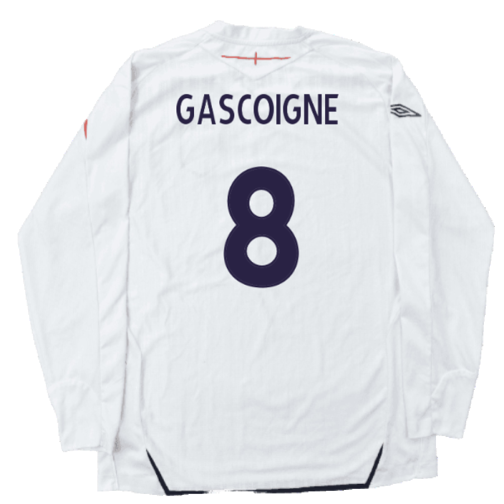 England 2007-09 Long Sleeve Home Shirt (XXL) (Very Good) (GASCOIGNE 8)_1