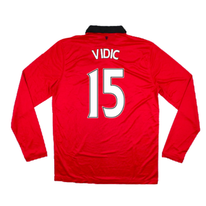 Manchester United 2013-14 Home Long Sleeve Shirt (XL) (Mint) (Vidic 15)_1