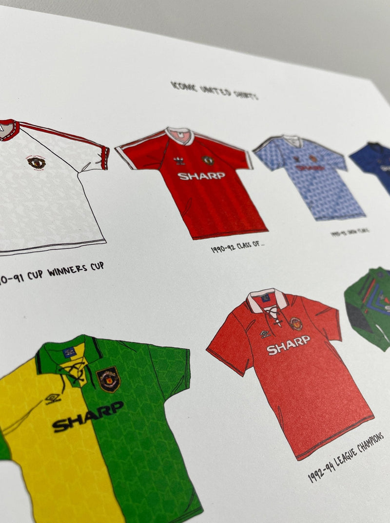 Iconic Manchester United Shirts A3 Print