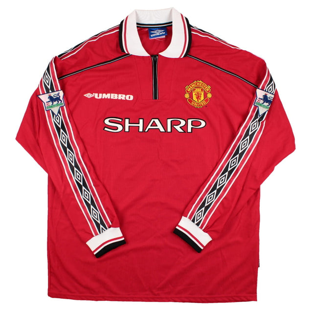 Manchester United 1998-00 Long Sleeve Home Shirt (With PL Patches) (XL) Keane #16 (Excellent)_1