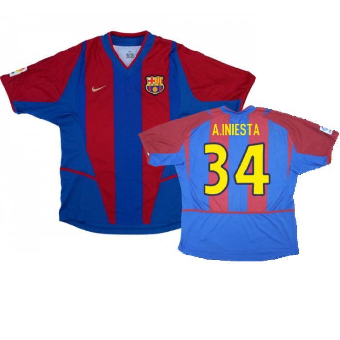 Barcelona 2002-2003 Home Shirt (XL Boys) (Good) (A.Iniesta 34)