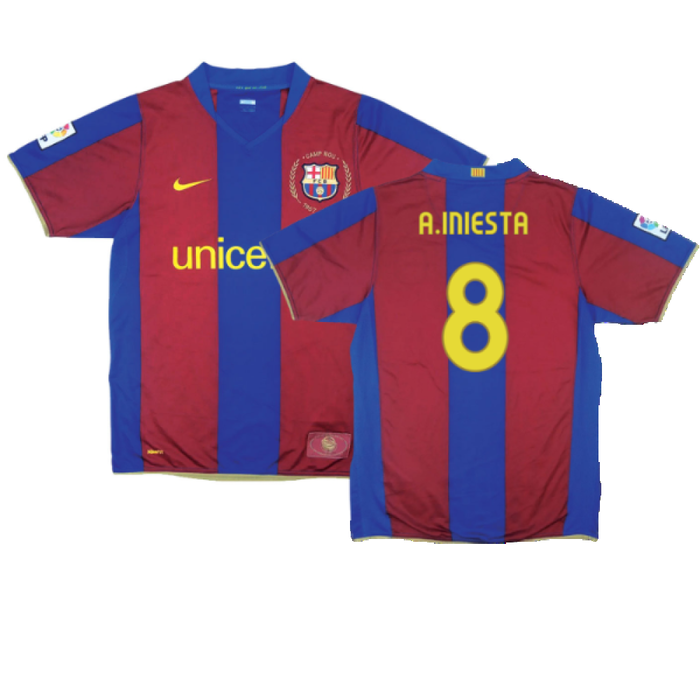 Barcelona 2007 08 Home Shirt L Excellent A.Iniesta 8 Classic Football Kit