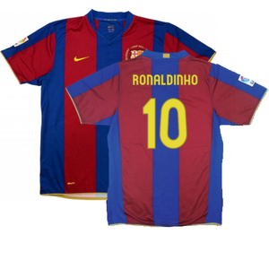 Barcelona 2007-08 Home Shirt (S) (Excellent) (Ronaldinho 10)_0