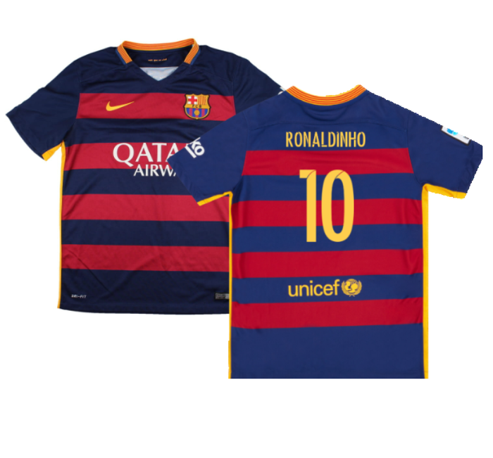 Barcelona 2015-16 Home Shirt (2XL) (Mint) (Ronaldinho 10)