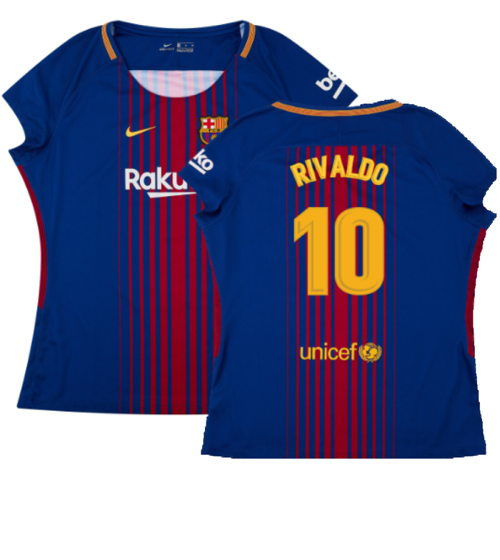 Barcelona 2017-18 Home Shirt (Womens) (M) (Mint) (Rivaldo 10)