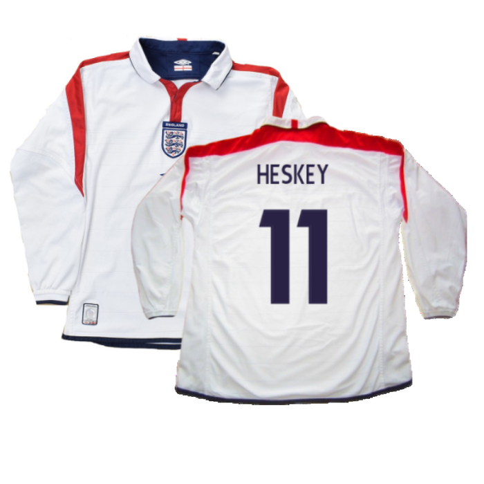 England 2003-05 Long Sleeved Home Shirt (L) (Excellent) (Heskey 11)