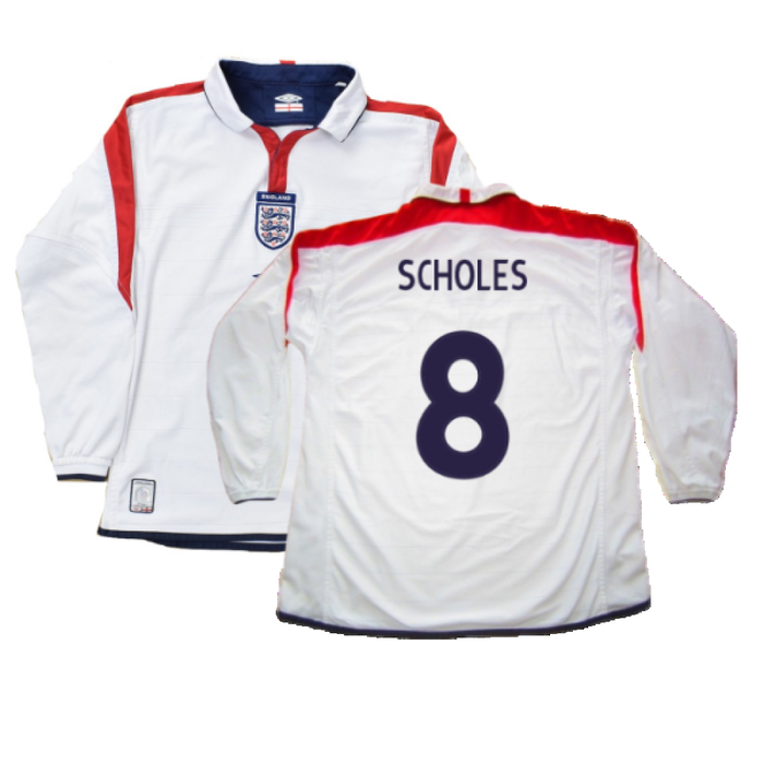 England 2003-05 Long Sleeved Home Shirt (L) (Excellent) (Scholes 8)