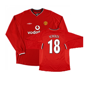 Manchester United 2000-02 Long Sleeved Home Shirt (XXL) (Excellent) (Scholes 18)_0