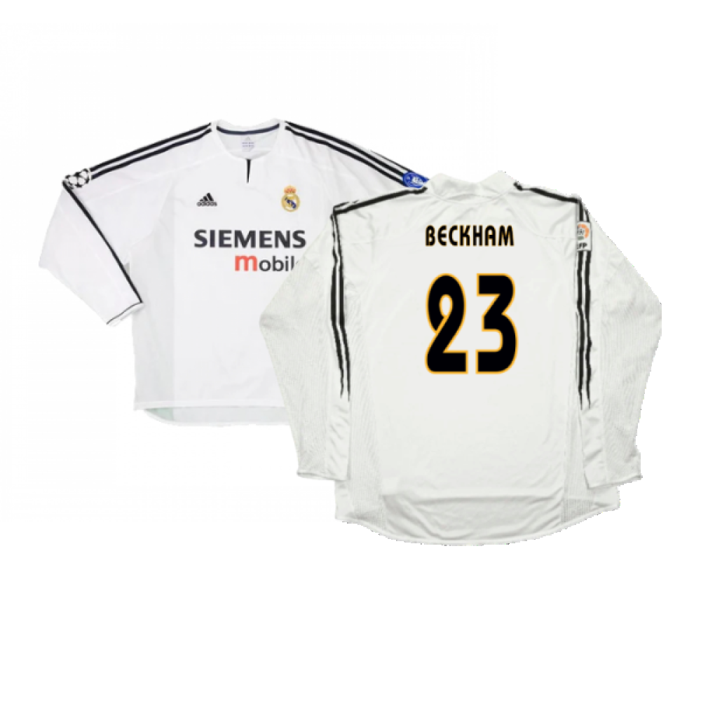 Real Madrid 2003-04 Home Long Sleeve Shirt (M) (Mint) (Beckham 23