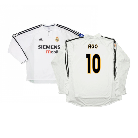 Real Madrid 2003-04 Home Long Sleeve Shirt (M) (Mint) (Figo 10)_0