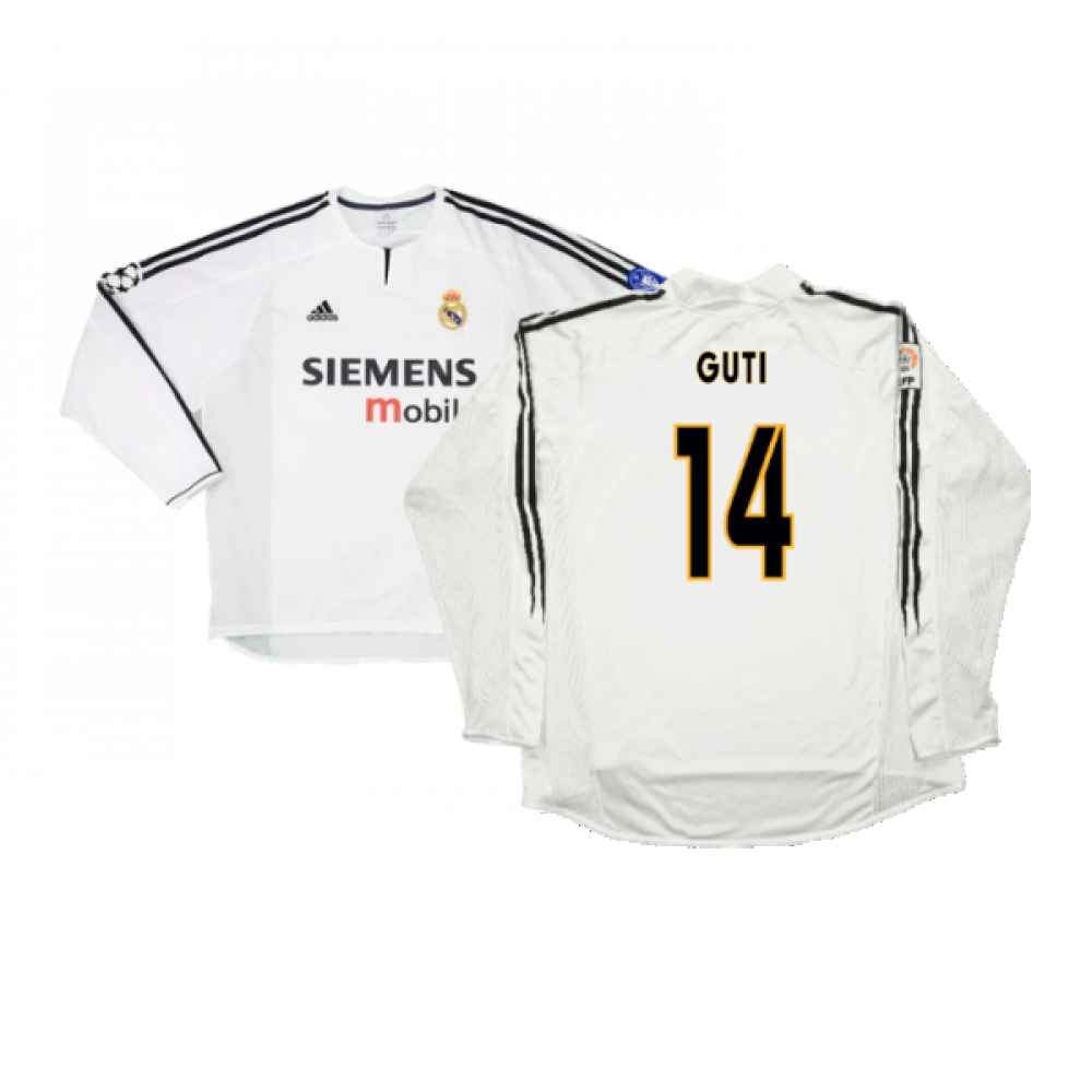 Real Madrid 2003-04 Home Long Sleeve Shirt (M) (Mint) (Guti 14