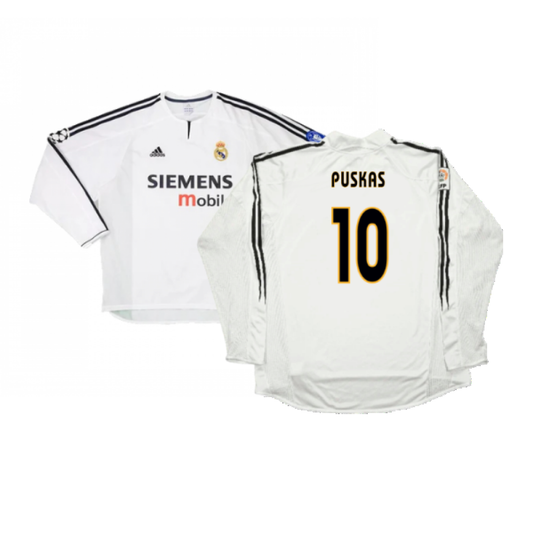 Real Madrid 2003-04 Home Long Sleeve Shirt (M) (Mint) (Puskas 10)_0