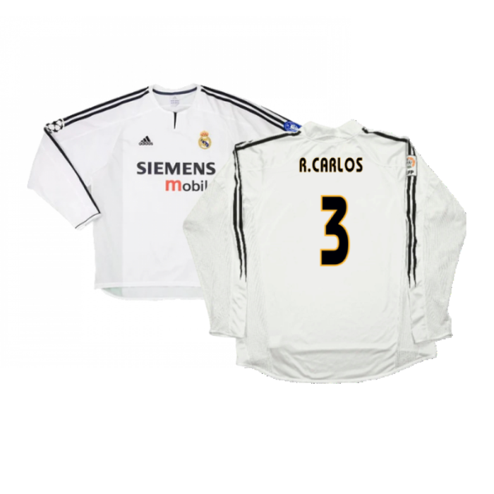 Real Madrid 2003-04 Home Long Sleeve Shirt (M) (Mint) (R.Carlos 3)