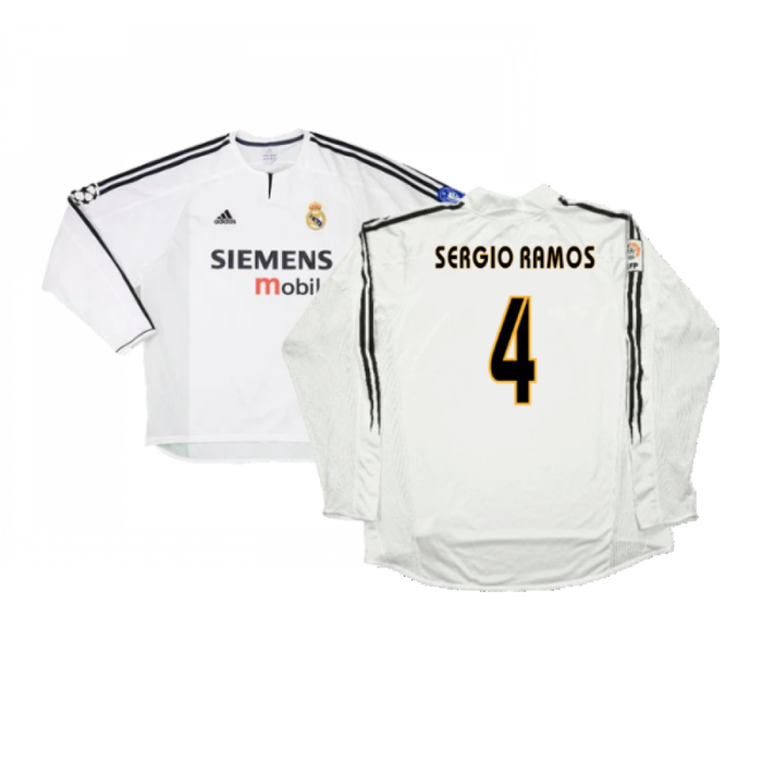 Real Madrid 2003-04 Home Long Sleeve Shirt (M) (Mint) (Sergio Ramos 4)