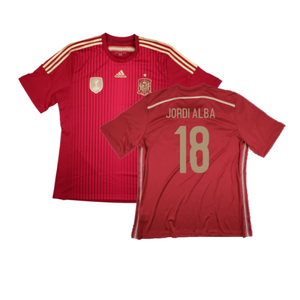 Spain 2014-2015 Home Shirt (World Cup Badge) (L) (Mint) (Jordi Alba 18)_0